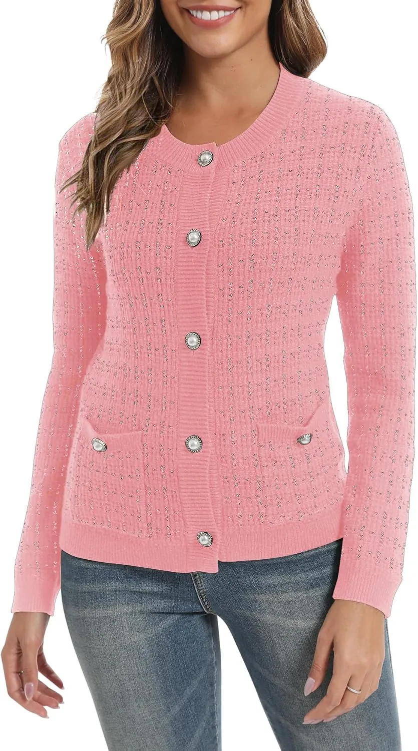 Urban CoCo Women's Open Front Button Down Knit Cropped Cardigan Casual Long Sleeve Sweater Jacket