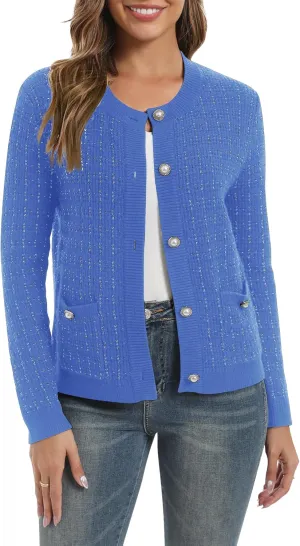 Urban CoCo Women's Open Front Button Down Knit Cropped Cardigan Casual Long Sleeve Sweater Jacket