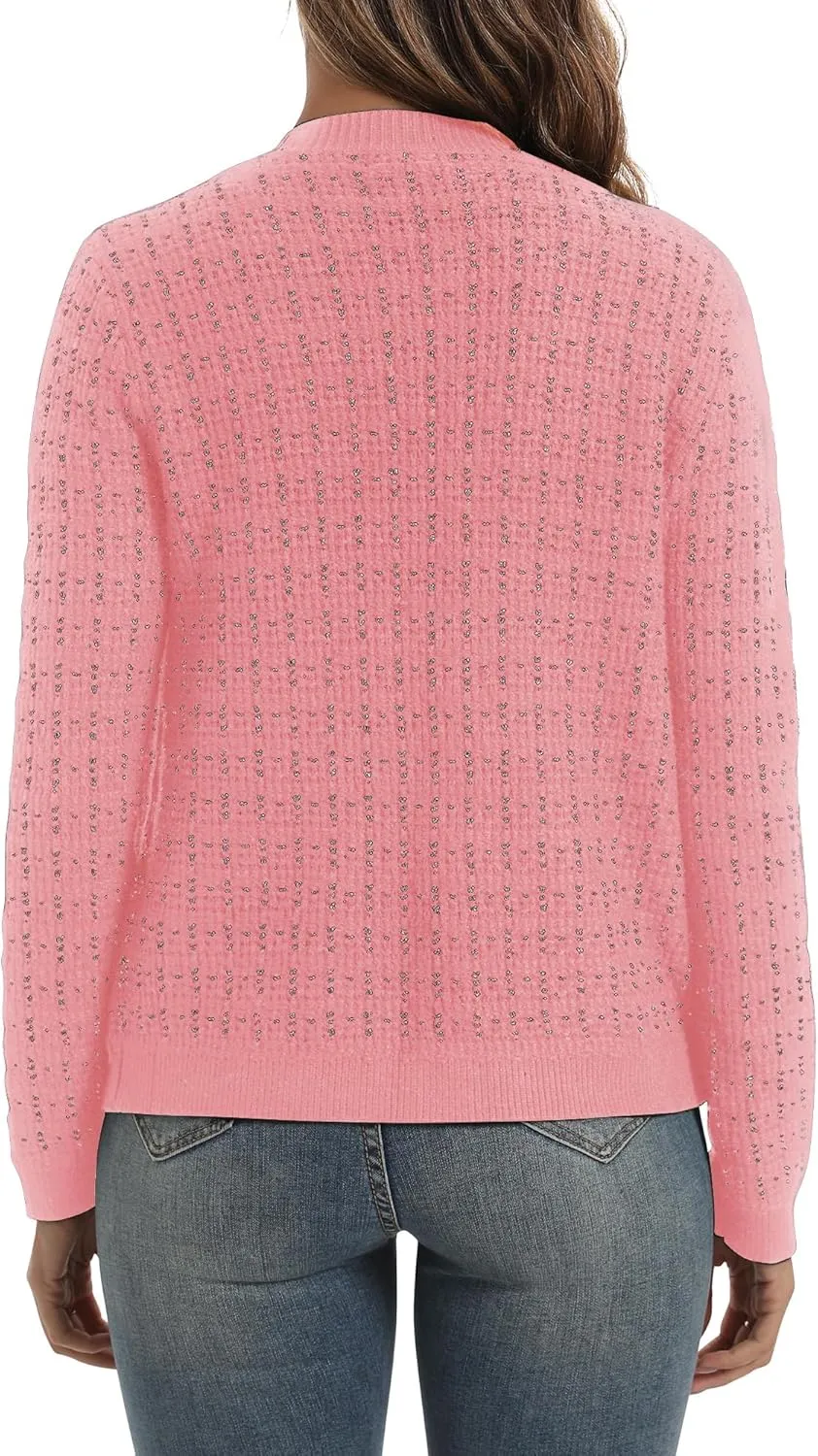 Urban CoCo Women's Open Front Button Down Knit Cropped Cardigan Casual Long Sleeve Sweater Jacket