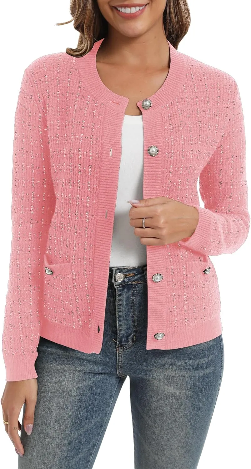 Urban CoCo Women's Open Front Button Down Knit Cropped Cardigan Casual Long Sleeve Sweater Jacket