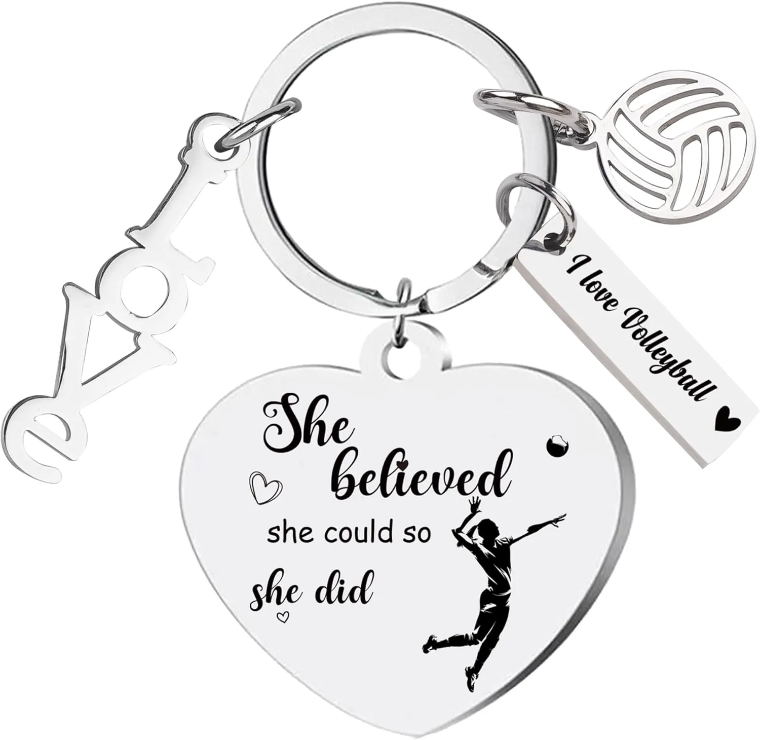 Volleyball keychains Gifts for Teen Girls - Stainless Steel Key Chain Gift for Women Players Teams Key Ring for Sport Lovers