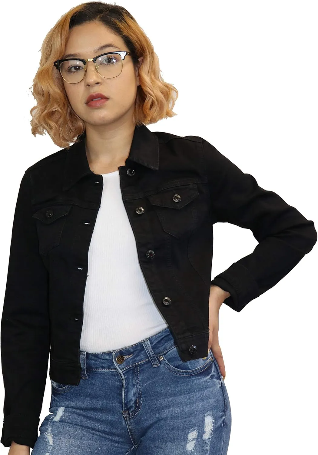 Wax Women's Basic Button Down Denim Jean Jacket