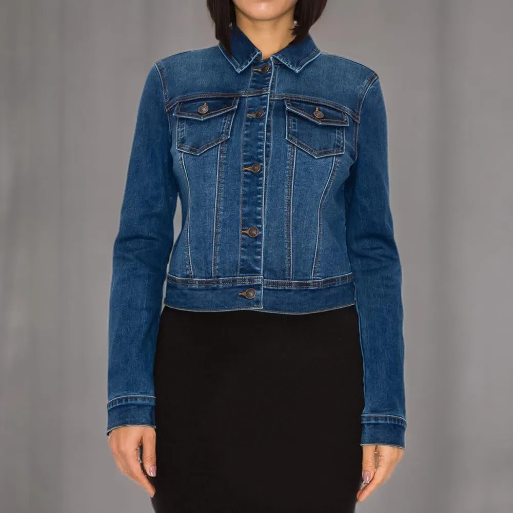Wax Women's Basic Button Down Denim Jean Jacket