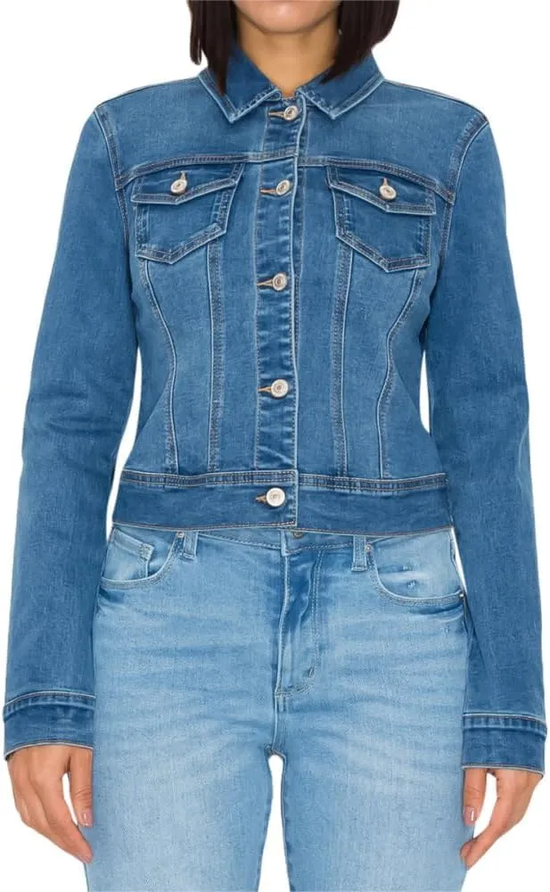 Wax Women's Basic Button Down Denim Jean Jacket