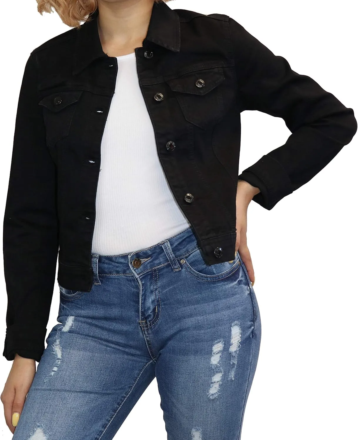 Wax Women's Basic Button Down Denim Jean Jacket
