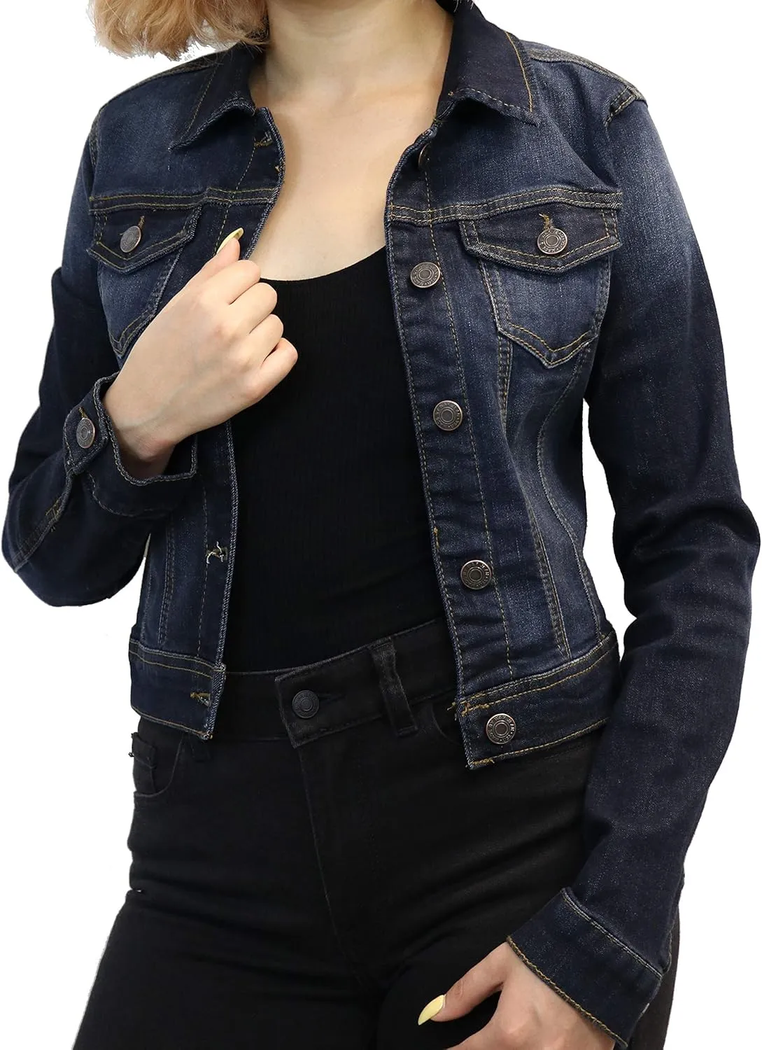 Wax Women's Basic Button Down Denim Jean Jacket