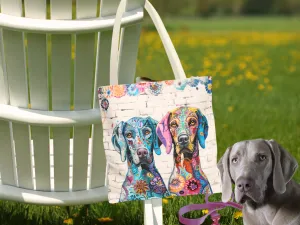 Weimaraner Original Edgy Floral Dog Art Themed Tote Bag