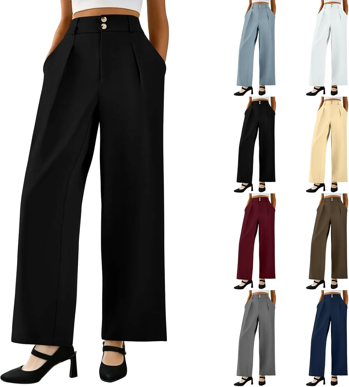 Wide Leg Dress Pants Women Tummy Control High Waist Business Casual Pants Premium Slim Fit Slacks Office Trousers Pants