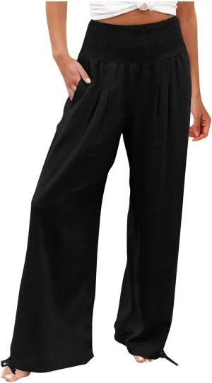 Wide Leg Linen Pants for Women 2025 Summer Loose Wide Leg Palazzo Pants Spring High Waist Flowy Beach Trousers Outfits