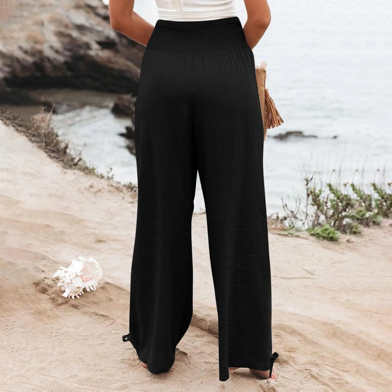 Wide Leg Linen Pants for Women 2025 Summer Loose Wide Leg Palazzo Pants Spring High Waist Flowy Beach Trousers Outfits