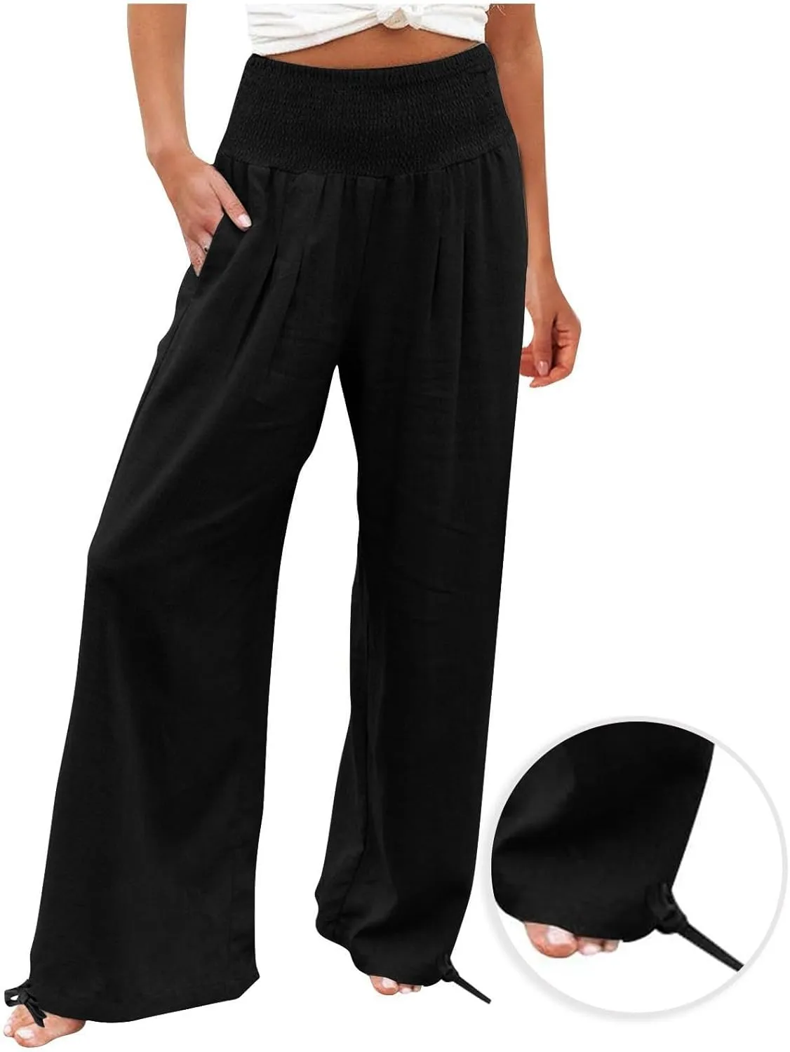 Wide Leg Linen Pants for Women 2025 Summer Loose Wide Leg Palazzo Pants Spring High Waist Flowy Beach Trousers Outfits