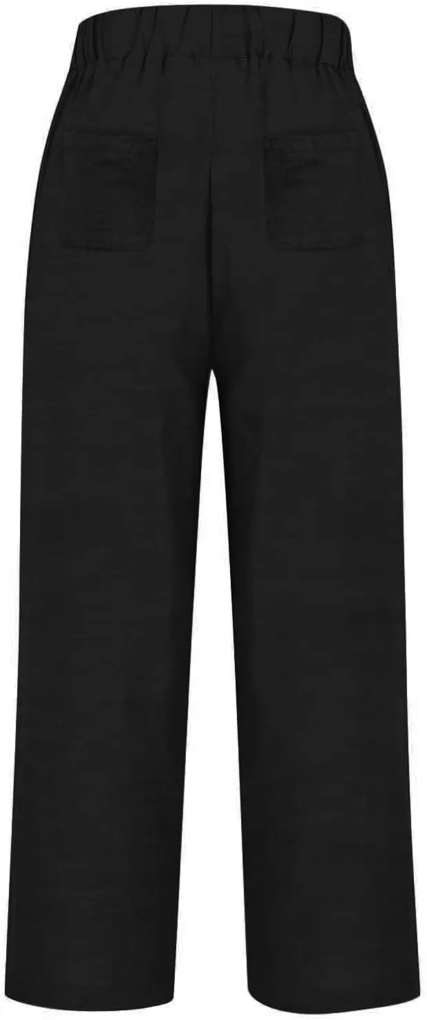Wide Leg Linen Pants for Women Casual Summer Elastic High Waisted Palazzo Pants Flowy Cropped Trousers with Pockets