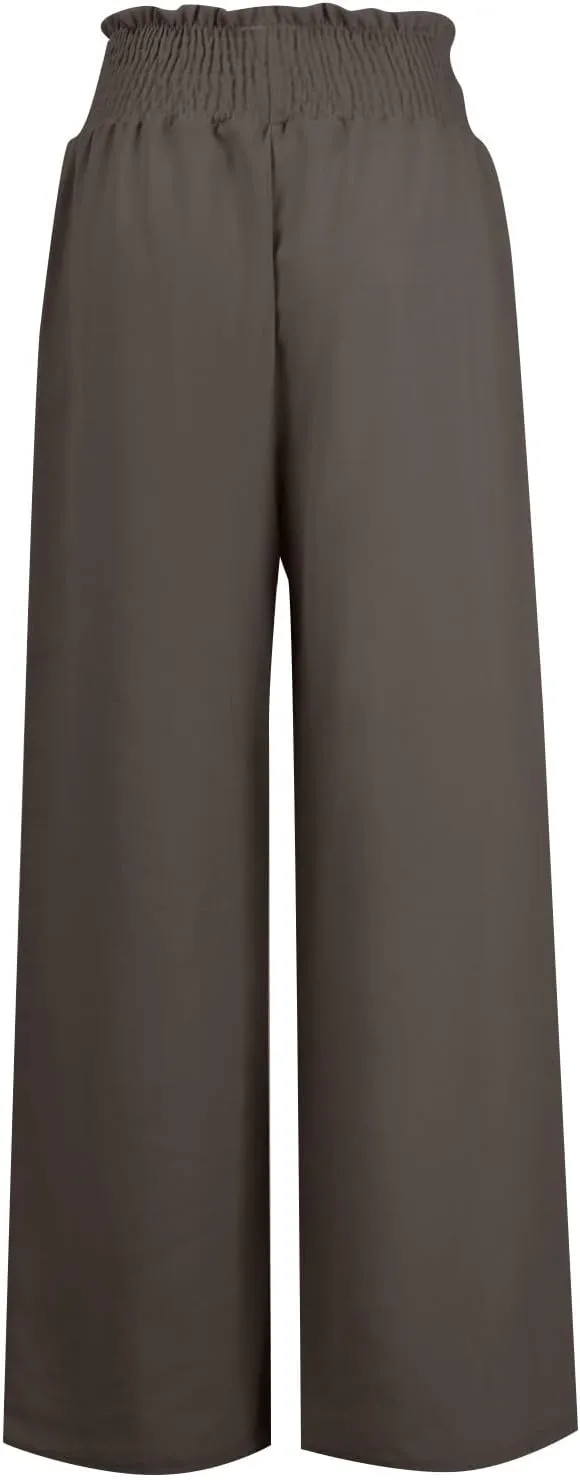 Wide Leg Linen Pants for Women Trendy 2024 Casual Summer High Waist Drawstring Pants Loose Beach Trousers