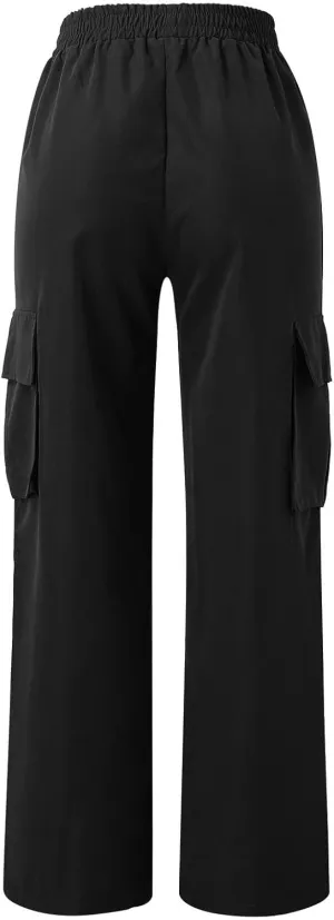 Wide Leg Pants for Women Elastic Waist Drawstring Summer Baggy Cargo Pants with Pockets Lightweight Lounge Trousers