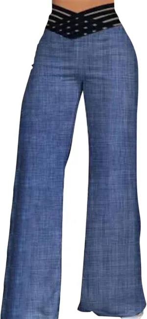 Wide Leg Pants for Women Hollow Belt High Waist Solid Color Loose Flowy Long Trousers Going Out Beach Vacation Pants