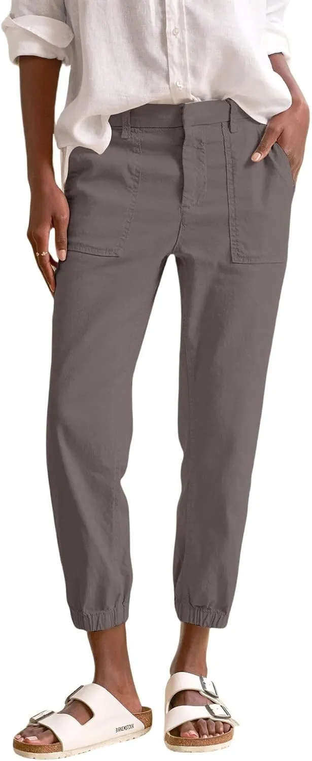 Women Linen Joggers Casual Cropped Linen Pants High Waisted Tapered Leg Jogger with Pockets Ankle Length Chino Pants