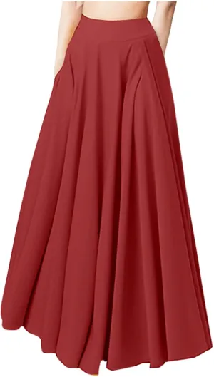 Women Midi Skirt Vintage High Waist Pleated Skirt With Pockets Swing A-Line Maxi Dress Vintage Flowy Flared Long Skirts