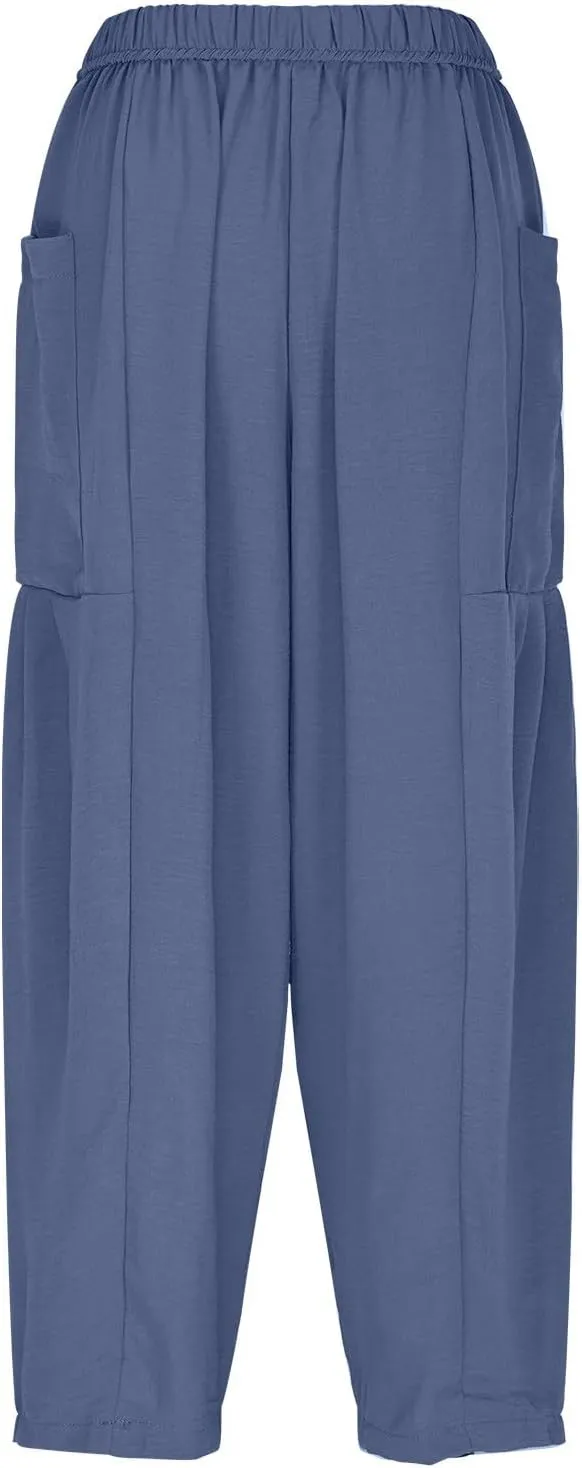 Women Pants Wide Leg Cotton Linen Pants Summer Trendy Beach Palazzo Lounge Trousers Casual Plus Size Vacation Clothes