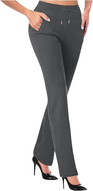 Women Straight Leg Work Pants Dressy Casual Trousers Solid Stretch Slim Fit Yoga Pant High Waist Slacks with Pocket