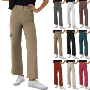 Women Stretch Twill Cropped Trouser Wide Leg Cargo Pants Casual Capri Pants Straight Leg Chino Pants Ankle Jeans