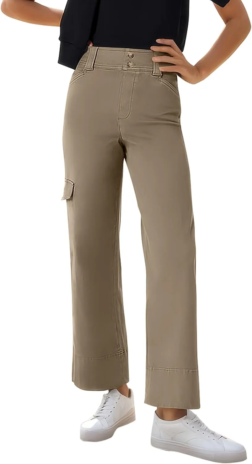Women Stretch Twill Cropped Trouser Wide Leg Cargo Pants Casual Capri Pants Straight Leg Chino Pants Ankle Jeans