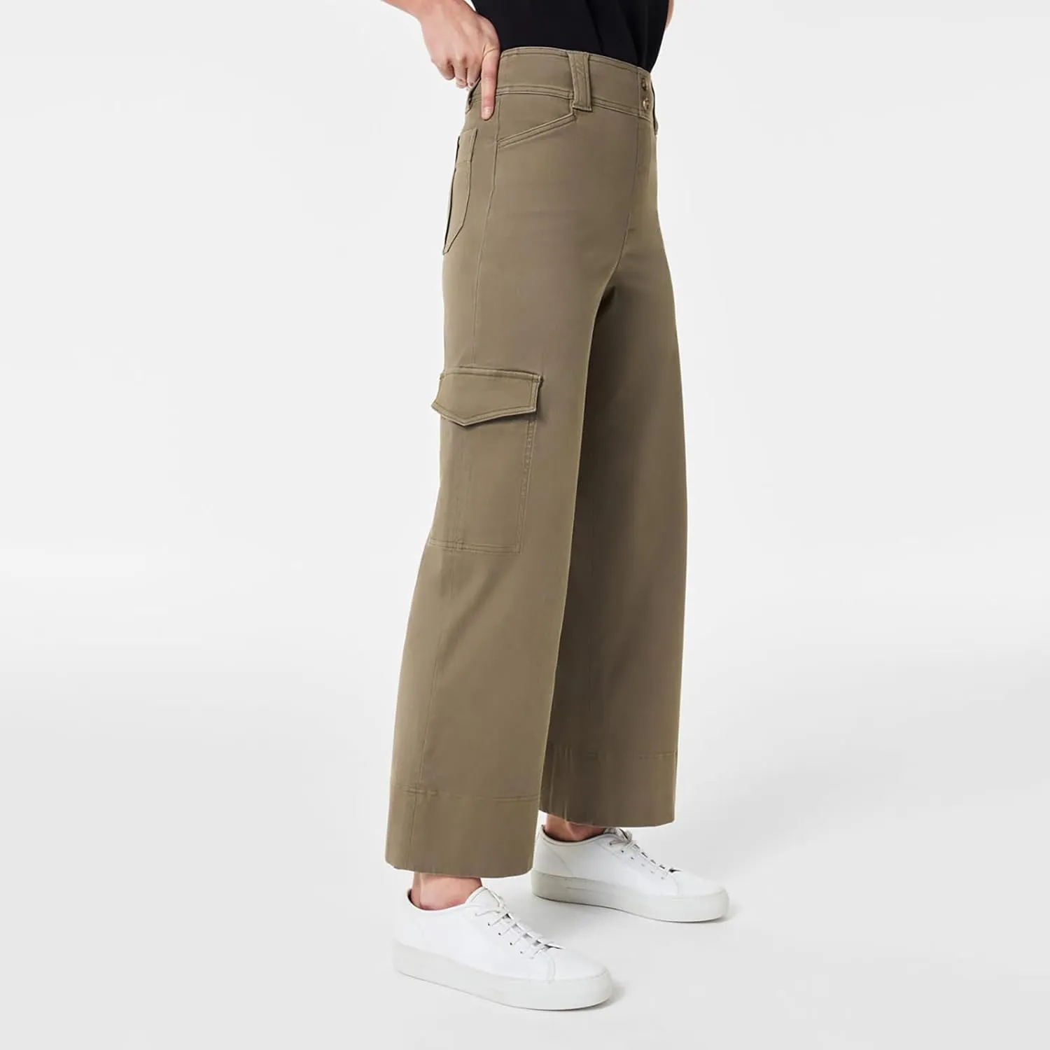 Women Stretch Twill Cropped Trouser Wide Leg Cargo Pants Casual Capri Pants Straight Leg Chino Pants Ankle Jeans