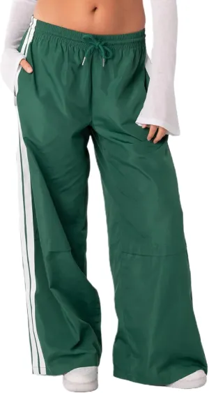 Women Striped Side Track Pants Y2k Baggy Wide Leg Jogger Sweatpants Elastic High Waist Parachute Cargo Trousers