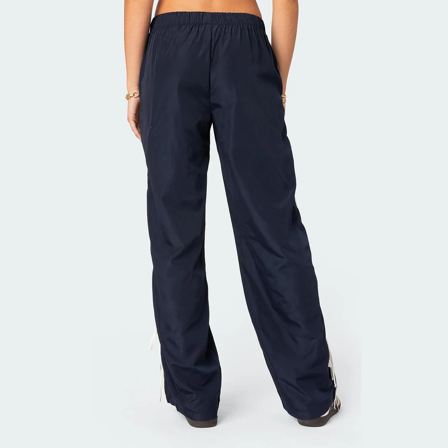 Women Striped Side Track Pants Y2k Baggy Wide Leg Jogger Sweatpants Elastic High Waist Parachute Cargo Trousers