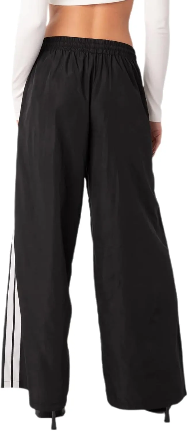 Women Striped Side Track Pants Y2k Baggy Wide Leg Jogger Sweatpants Elastic High Waist Parachute Cargo Trousers