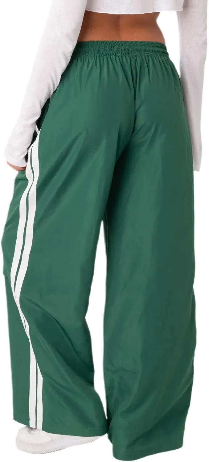 Women Striped Side Track Pants Y2k Baggy Wide Leg Jogger Sweatpants Elastic High Waist Parachute Cargo Trousers