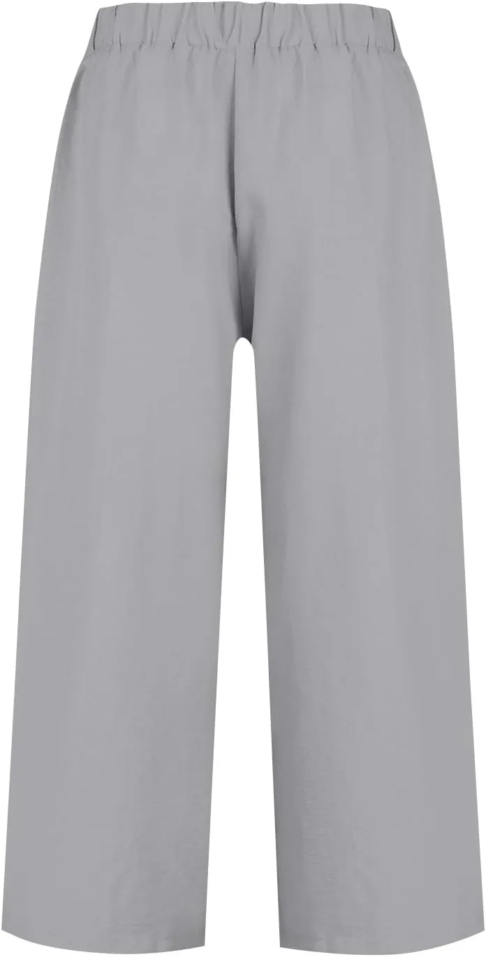Women Summer High Waisted Cotton Linen Palazzo Pants Casual Wide Leg Long Flowy Dressy Beach Lounge Trousers