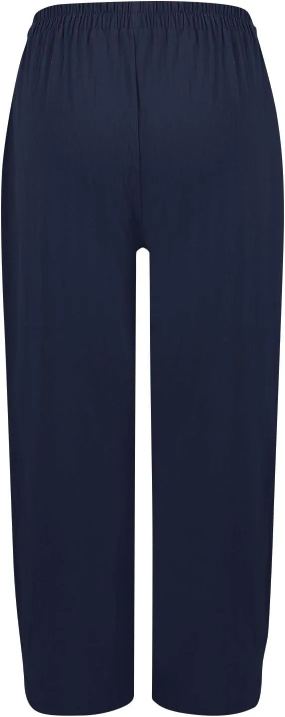 Womens Baggy Wide Leg Pants Plus Size Casual Loose Elastic Waisted Comfy Palazzo Lounge Harem Pants with Pockets