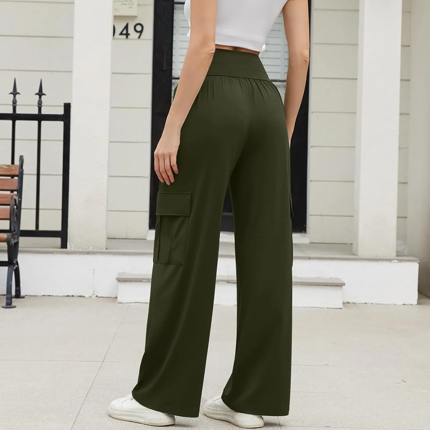 Womens Baggy Wide Leg Pants Plus Size Casual Loose Elastic Waisted Comfy Palazzo Lounge Harem Pants with Pockets