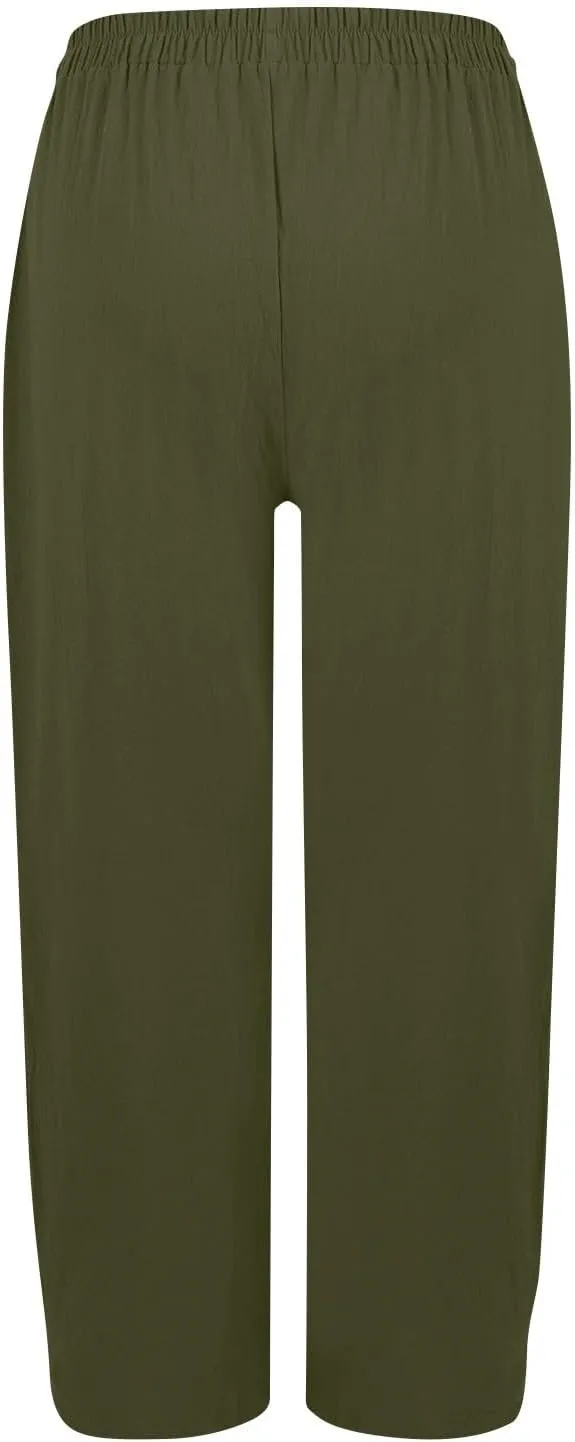 Womens Baggy Wide Leg Pants Plus Size Casual Loose Elastic Waisted Comfy Palazzo Lounge Harem Pants with Pockets