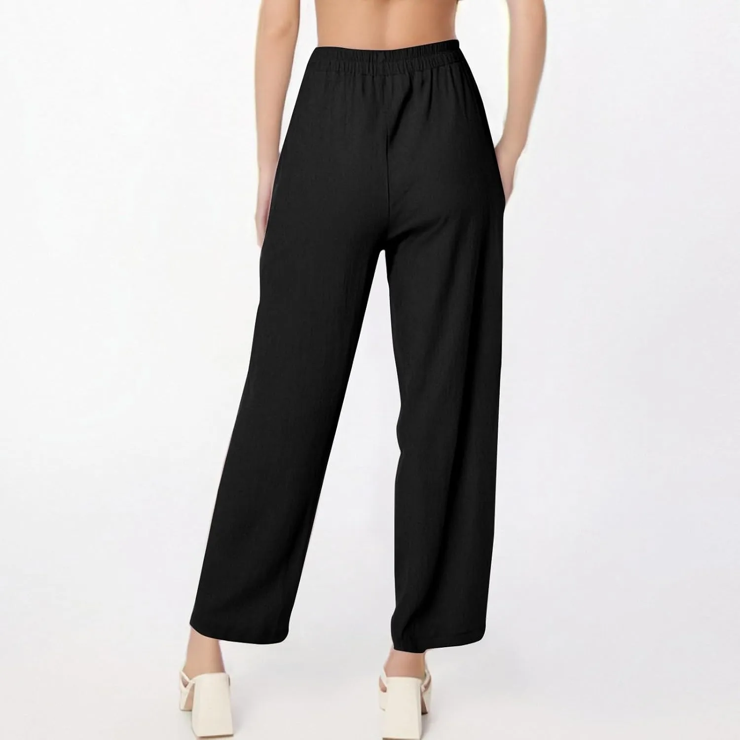 Womens Baggy Wide Leg Pants Plus Size Casual Loose Elastic Waisted Comfy Palazzo Lounge Harem Pants with Pockets