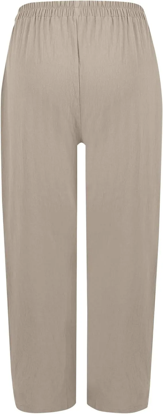 Womens Baggy Wide Leg Pants Plus Size Casual Loose Elastic Waisted Comfy Palazzo Lounge Harem Pants with Pockets