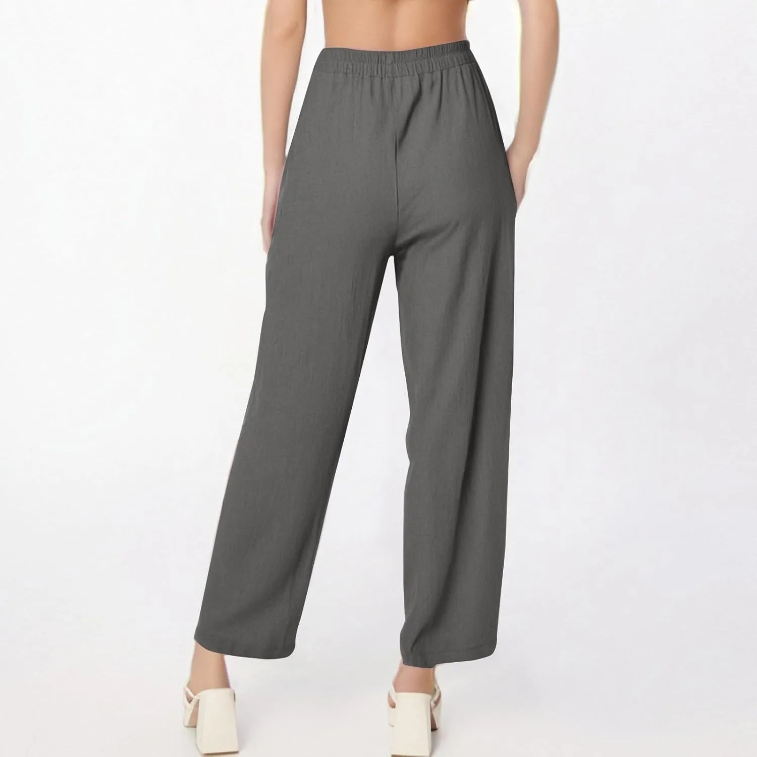Womens Baggy Wide Leg Pants Plus Size Casual Loose Elastic Waisted Comfy Palazzo Lounge Harem Pants with Pockets