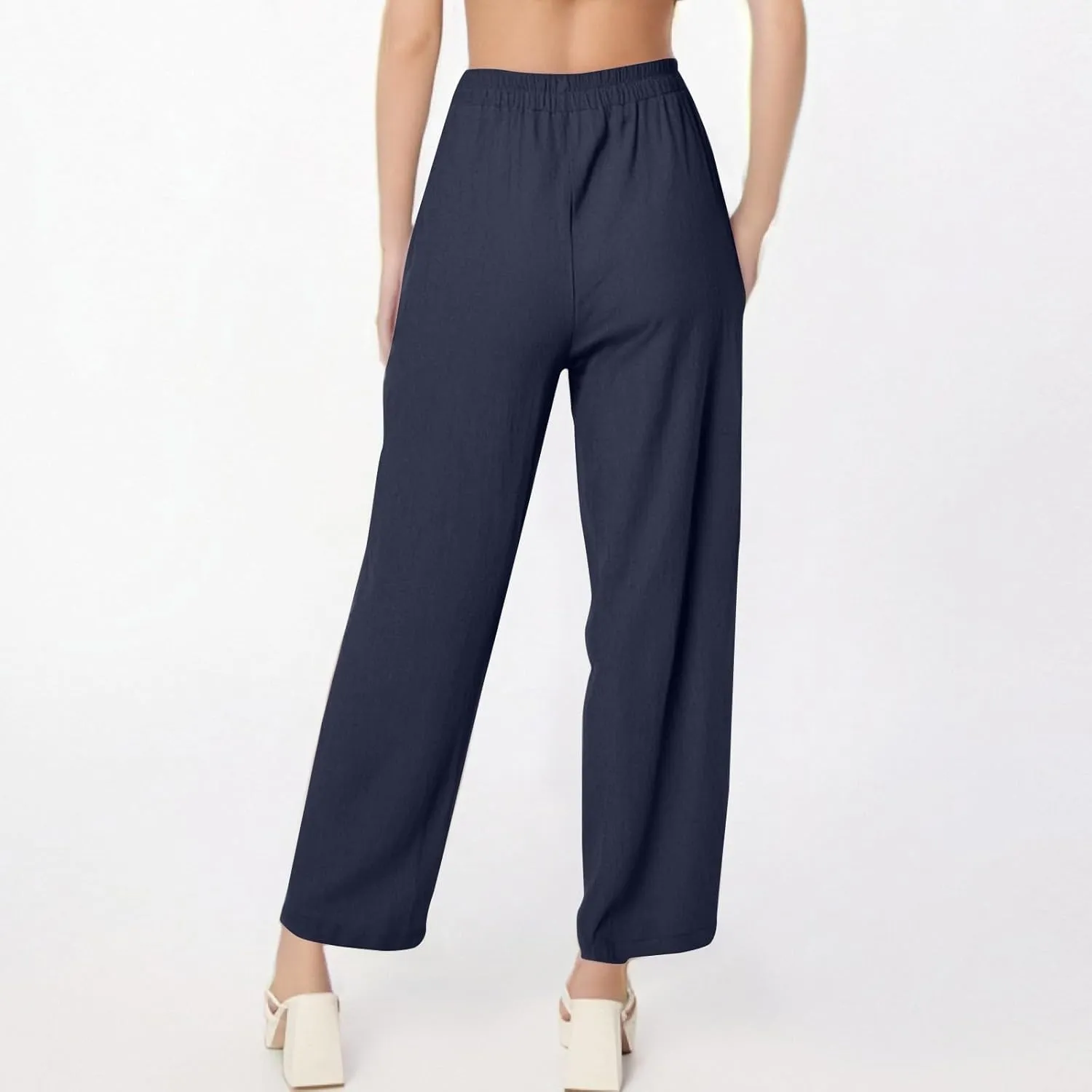Womens Baggy Wide Leg Pants Plus Size Casual Loose Elastic Waisted Comfy Palazzo Lounge Harem Pants with Pockets