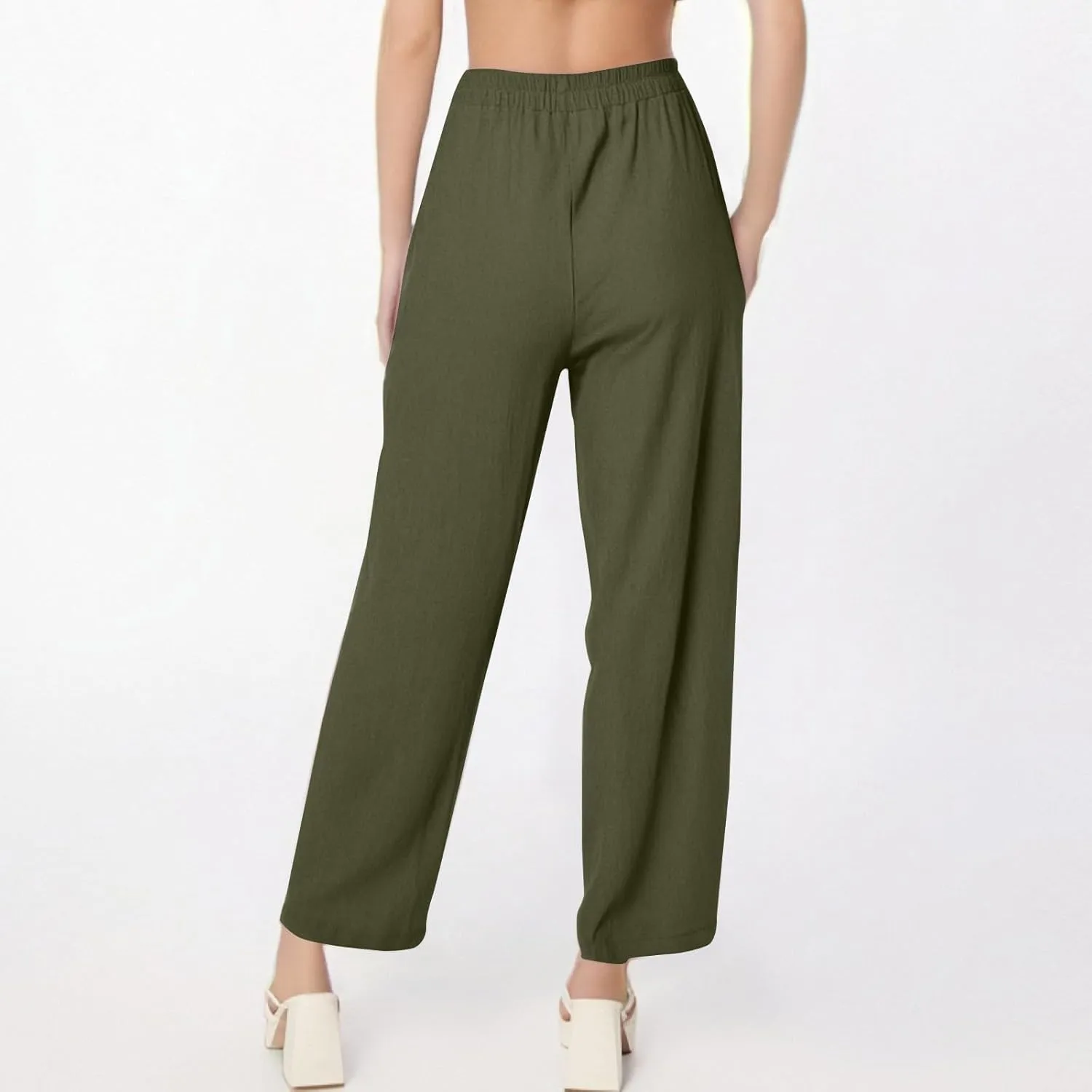 Womens Baggy Wide Leg Pants Plus Size Casual Loose Elastic Waisted Comfy Palazzo Lounge Harem Pants with Pockets