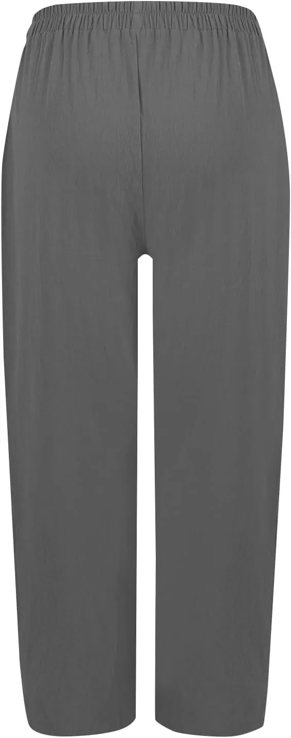 Womens Baggy Wide Leg Pants Plus Size Casual Loose Elastic Waisted Comfy Palazzo Lounge Harem Pants with Pockets