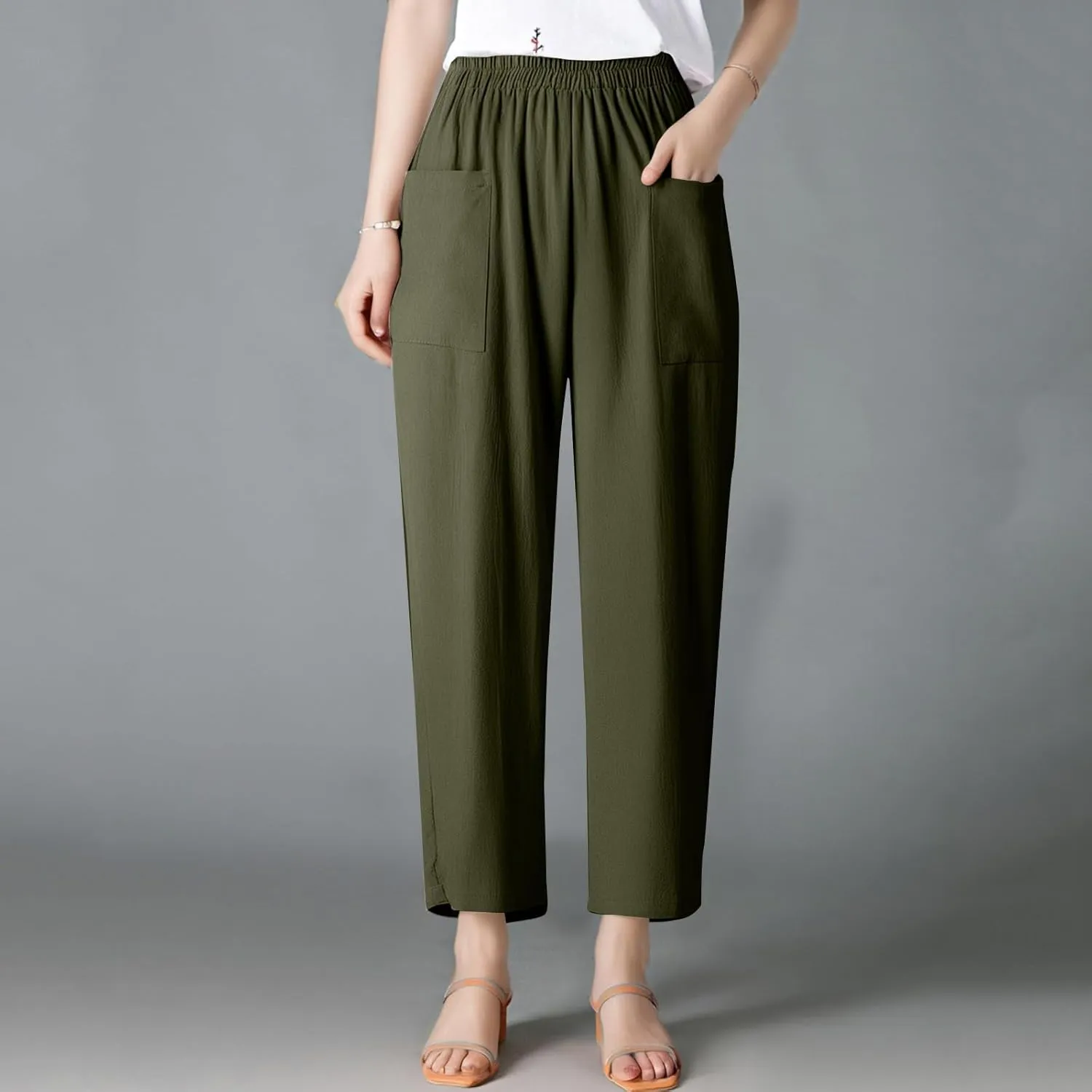Womens Baggy Wide Leg Pants Plus Size Casual Loose Elastic Waisted Comfy Palazzo Lounge Harem Pants with Pockets