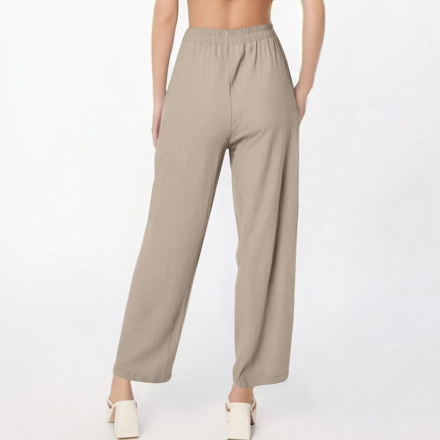 Womens Baggy Wide Leg Pants Plus Size Casual Loose Elastic Waisted Comfy Palazzo Lounge Harem Pants with Pockets