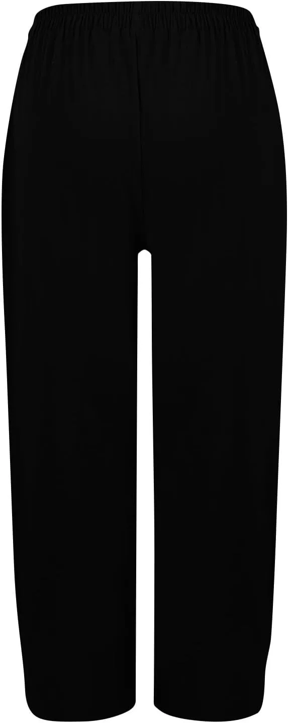 Womens Baggy Wide Leg Pants Plus Size Casual Loose Elastic Waisted Comfy Palazzo Lounge Harem Pants with Pockets