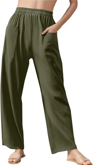 Womens Baggy Wide Leg Pants Plus Size Casual Loose Elastic Waisted Comfy Palazzo Lounge Harem Pants with Pockets