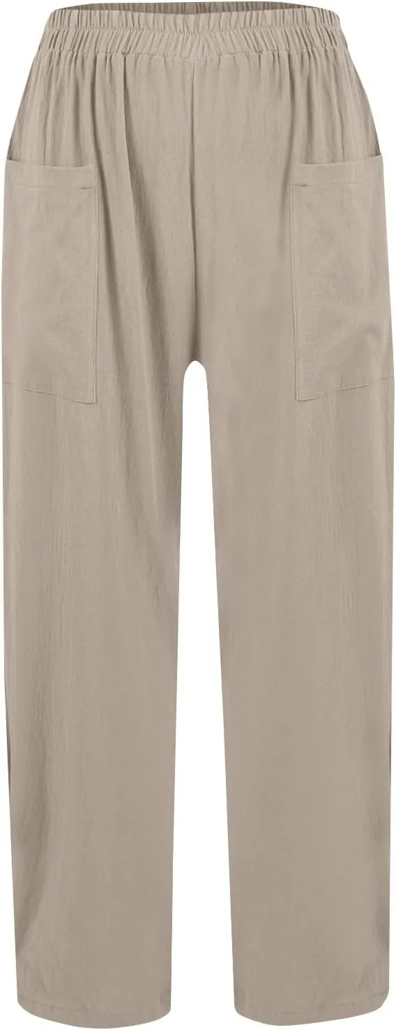 Womens Baggy Wide Leg Pants Plus Size Casual Loose Elastic Waisted Comfy Palazzo Lounge Harem Pants with Pockets