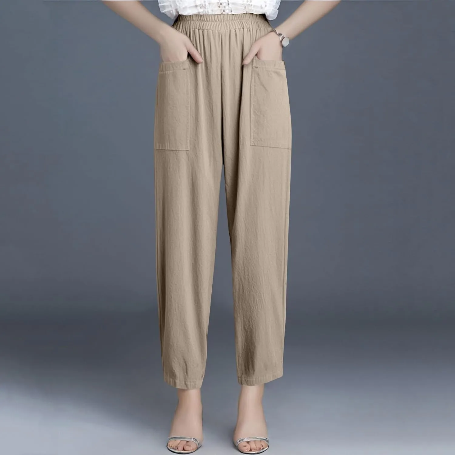 Womens Baggy Wide Leg Pants Plus Size Casual Loose Elastic Waisted Comfy Palazzo Lounge Harem Pants with Pockets