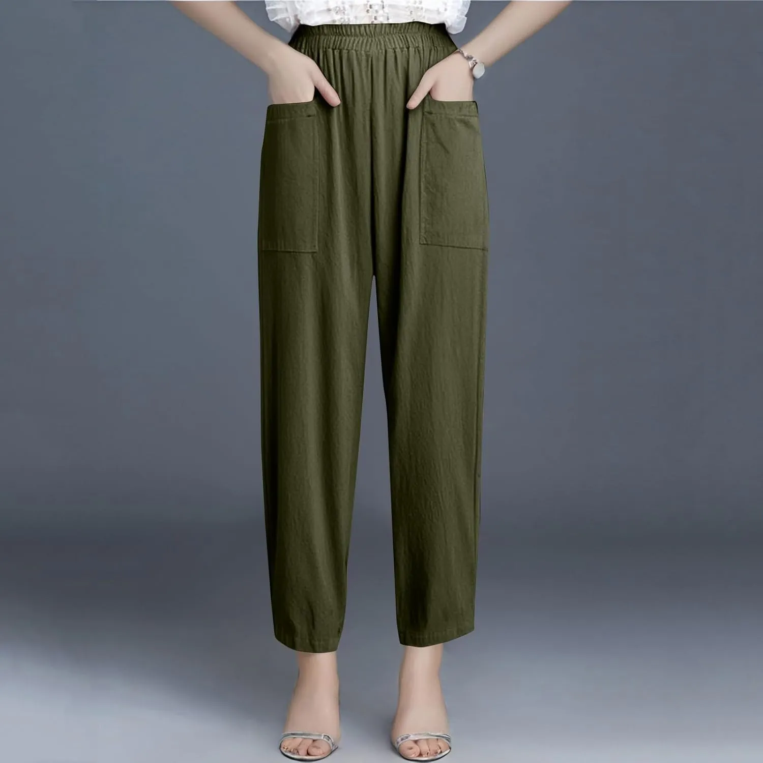 Womens Baggy Wide Leg Pants Plus Size Casual Loose Elastic Waisted Comfy Palazzo Lounge Harem Pants with Pockets
