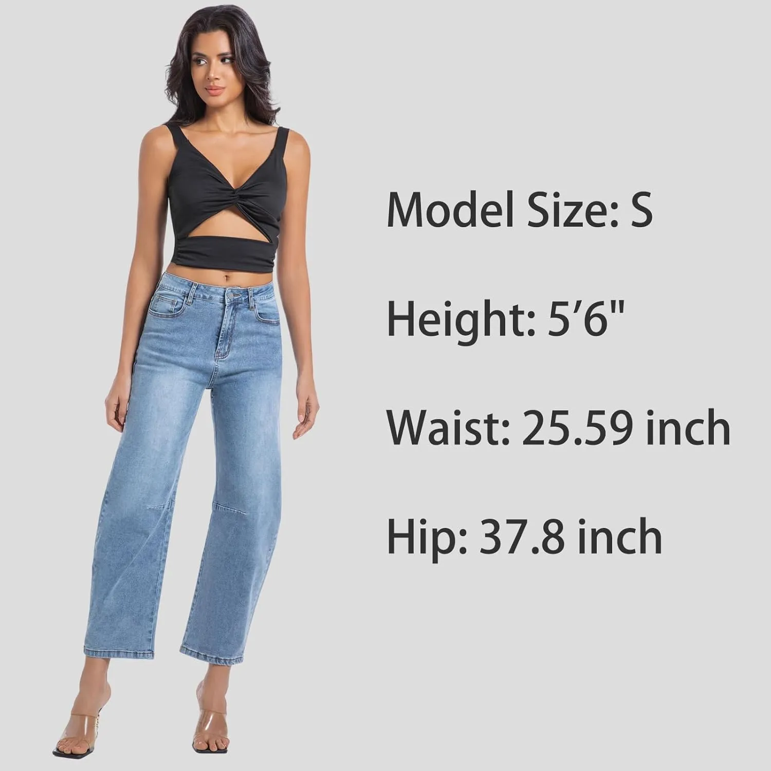 Womens Barrel Jeans Wide Leg High Waisted Stretchy Cropped Denim Jeans Baggy Ankle Pants