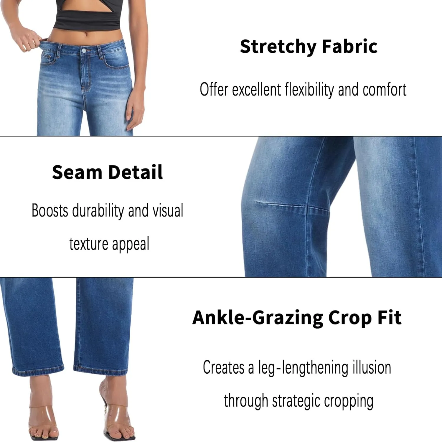 Womens Barrel Jeans Wide Leg High Waisted Stretchy Cropped Denim Jeans Baggy Ankle Pants