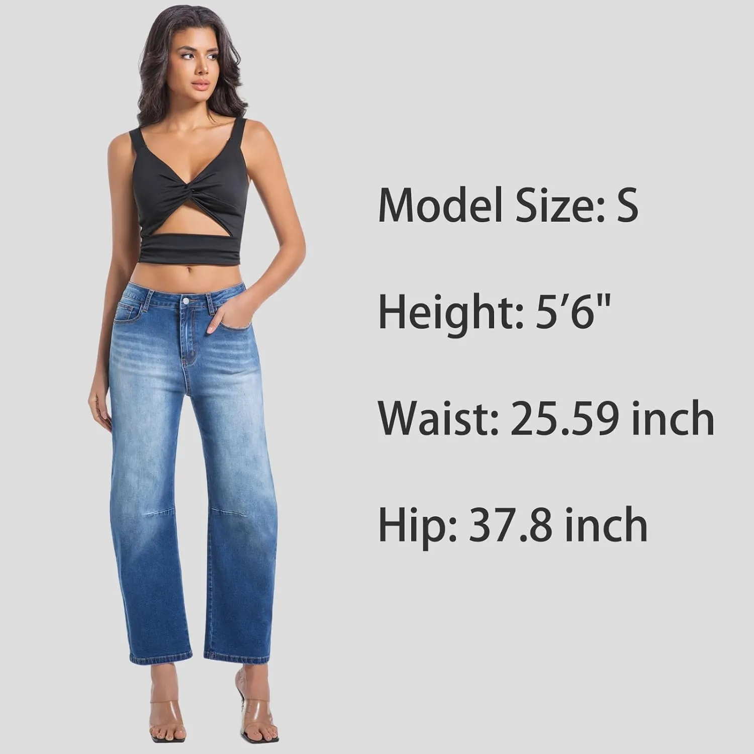 Womens Barrel Jeans Wide Leg High Waisted Stretchy Cropped Denim Jeans Baggy Ankle Pants